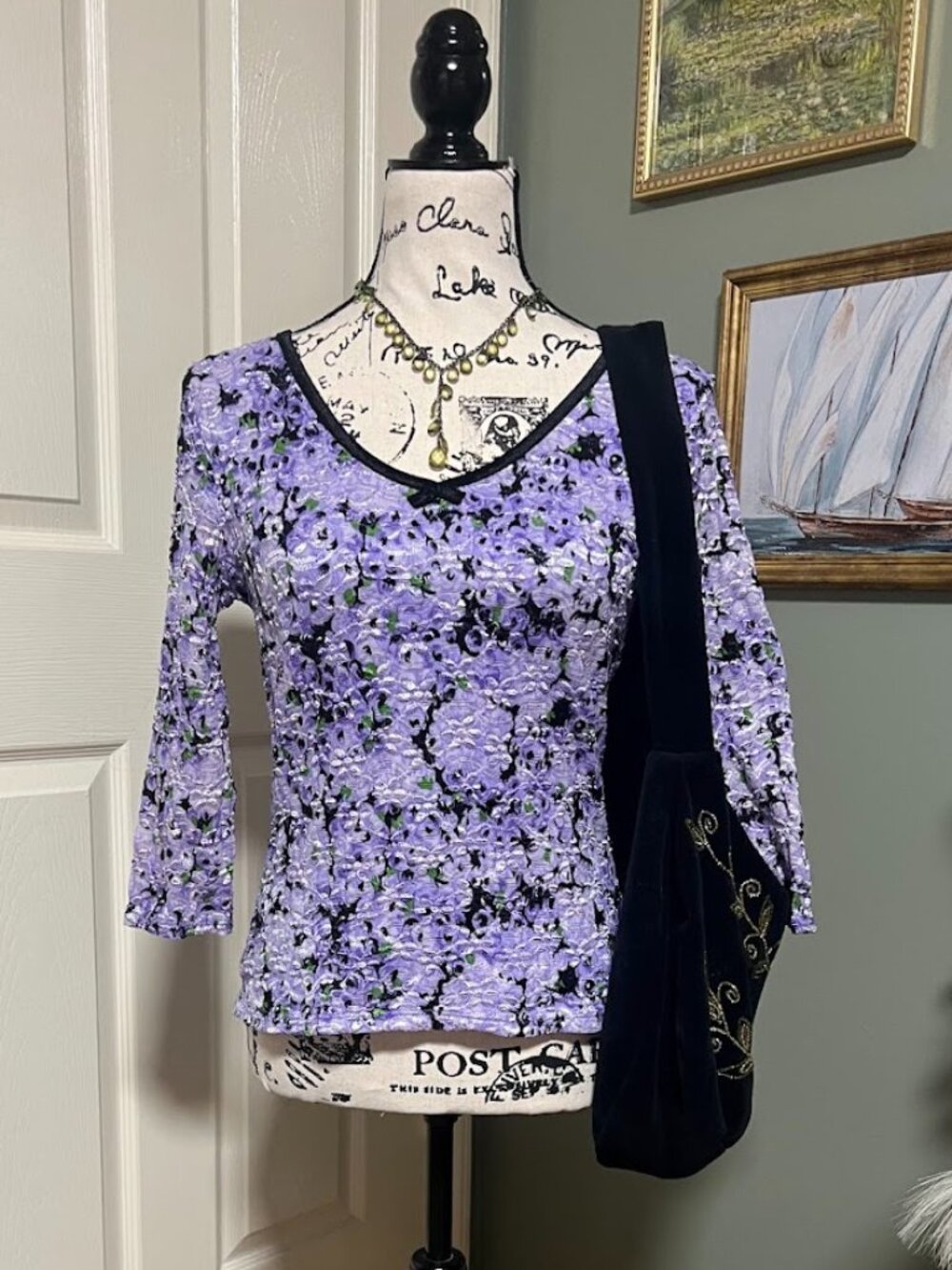 Y2K Whimsigoth Purple Floral Romantic Fitted Top INC Size Medium